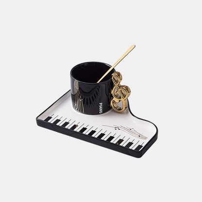 Plateau À Tasses Élégant Avec Tasse En Céramique Et Cuillère Dorée Pour Amateurs De Musique Tea Sets Electro Paris Noir