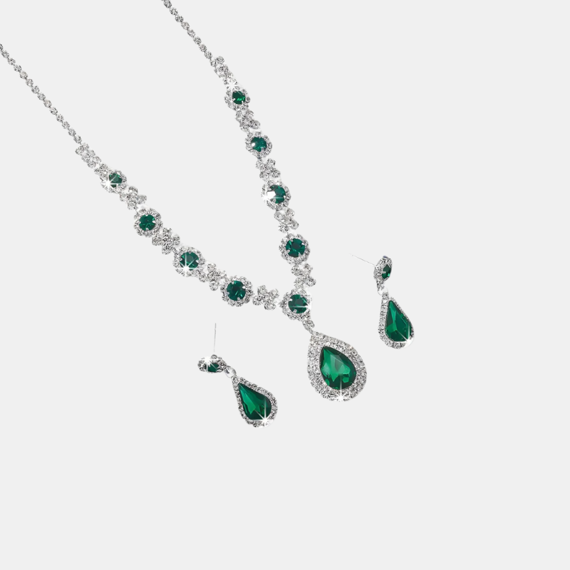 Set de Colliers Élégant Pour Mariage 2 Pièces Avec Pendentif Goutte Et Boucles d’Oreilles Jewelry Electro Paris Vert