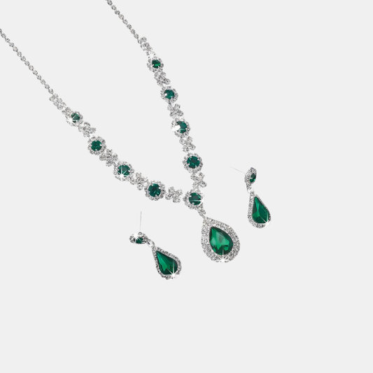 Set de Colliers Élégant Pour Mariage 2 Pièces Avec Pendentif Goutte Et Boucles d’Oreilles Jewelry Electro Paris Vert