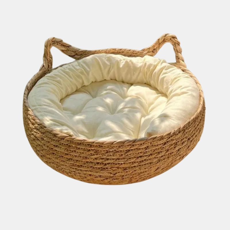 Lit Confort Douillet Pour Chat Avec Coussin Ultra Moelleux Et Panier Tressé Naturel Pet bed Electro Paris Marron clair S (1-3KG)