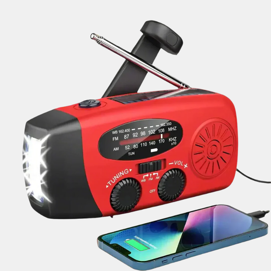 Radio d’Urgence Multifonction avec Manivelle, Panneau Solaire et Powerbank pour Situations Critiques Solar Radio Electro Paris Rouge