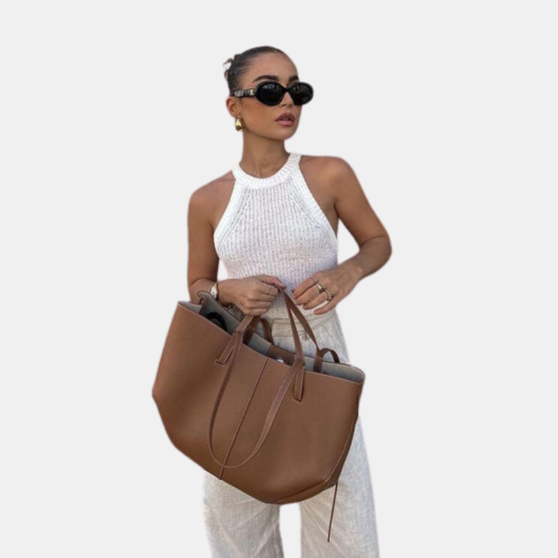 Sac à Bandoulière Vintage en Cuir – Grand Tote Élégant pour le Quotidien et les Voyages Shopper Bags Electro Paris Marron Petit