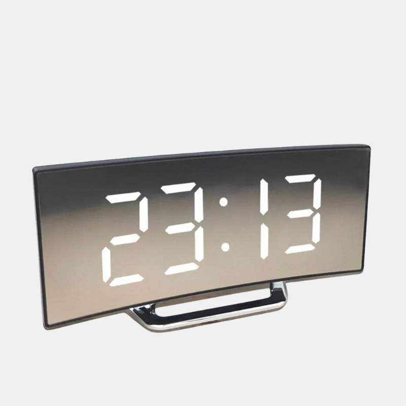 Réveil LED Digital Avec Écran Courbé Et Luminosité Automatique Pour Chambre Moderne Alarm Clocks Electro Paris BlancArgent