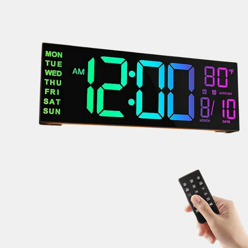 Horloge Murale Digitale Grand Format Avec Éclairage RGB Et Télécommande Pour Intérieurs Modernes Wall Clocks Electro Paris 1 Couleur Multicolore 16inch
