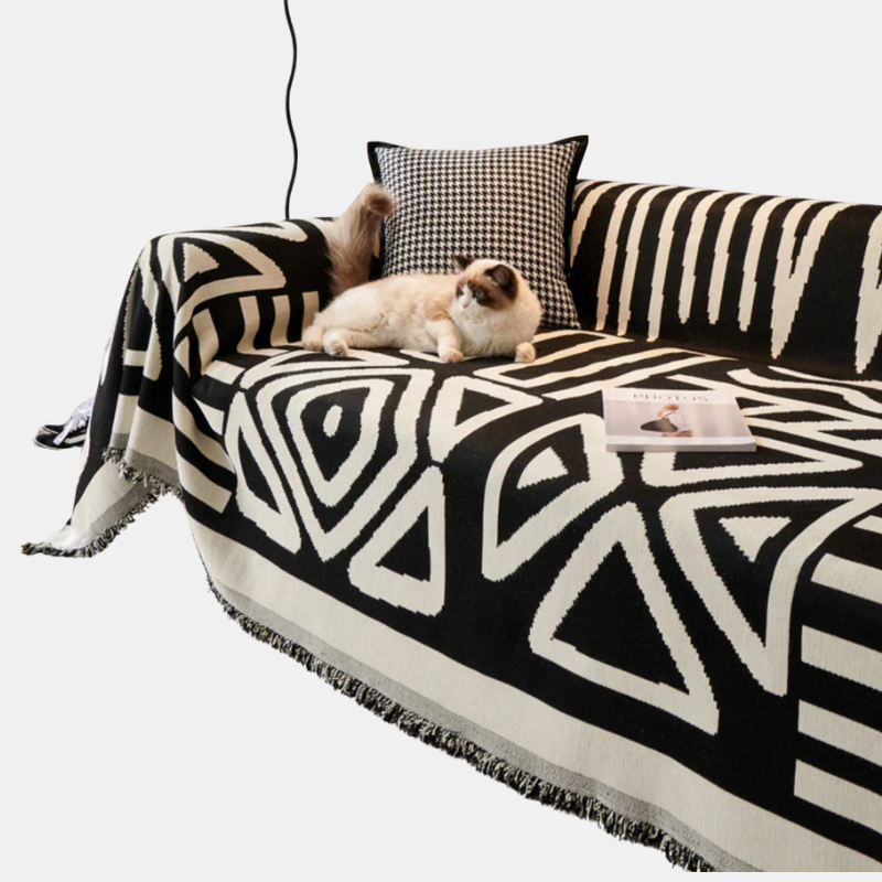 Housse de Canapé Bohème Réversible – Protection Élégante et Style Décontracté à la Maison Sofa Cover Electro Paris Noir 180x280cm