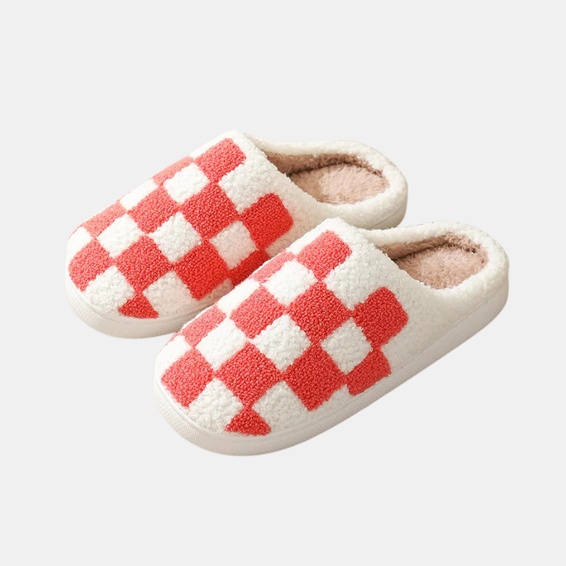 Chaussons En Peluche Ultra-Doux Avec Motif À Carreaux Pour Un Confort Chaleureux À La Maison Slippers Electro Paris Rouge 35