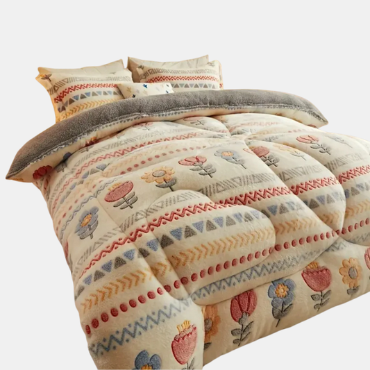 Couette Sherpa Fleurie – Douceur Florale et Chaleur Enveloppante Pour Vos Nuits Bedding Electro Paris Beige Double