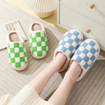 Chaussons En Peluche Ultra-Doux Avec Motif À Carreaux Pour Un Confort Chaleureux À La Maison Slippers Electro Paris