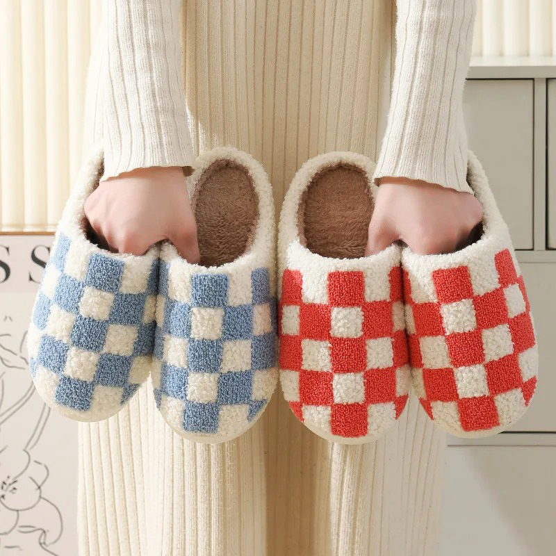 Chaussons En Peluche Ultra-Doux Avec Motif À Carreaux Pour Un Confort Chaleureux À La Maison Slippers Electro Paris