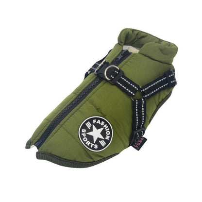 Veste Pour Chien Imperméable Et Chaude Pour L’Hiver Avec Harnais Intégré Pet Accessories Electro Paris Vert militaire S