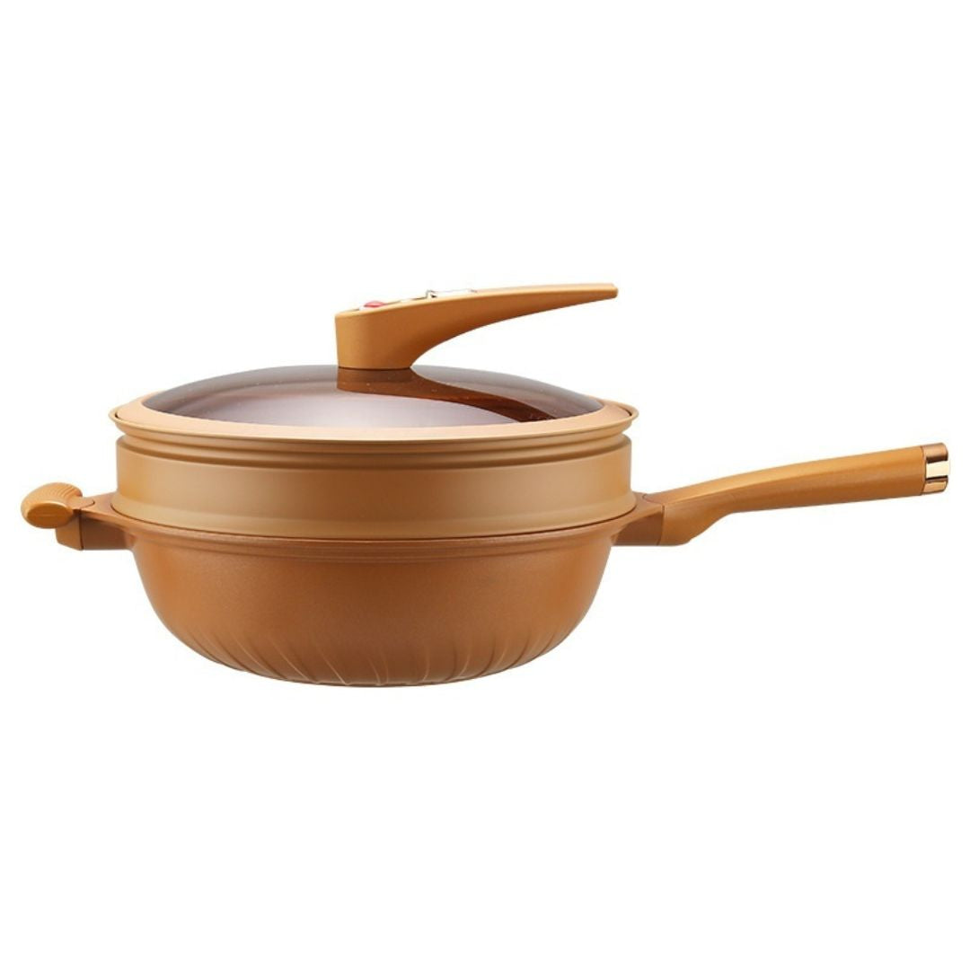 Wok en Fonte Polyvalent Pour Cuisson Rapide, Saine Et Pleine De Saveurs Avec Panier Vapeur Iron Wok Cooking Pro Electro Paris